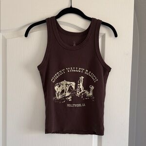 Cherry LA Brown Graphic Tank Top with Cream Print